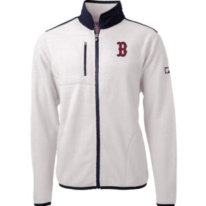 Men's Cutter & Buck White/Navy Boston Red Sox Cascade Eco Sherpa Fleece Full-Zip Jacket