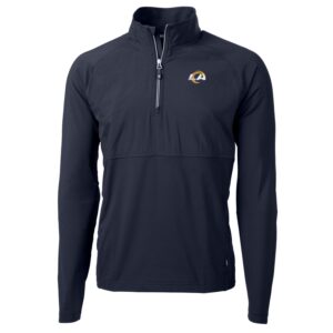 Men's Cutter & Buck Navy Los Angeles Rams Adapt Eco Knit Hybrid Recycled Quarter-Zip Raglan Jacket