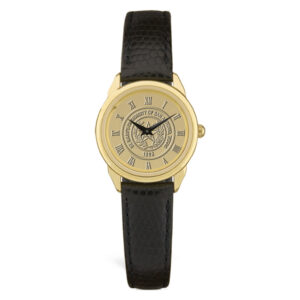 Women's Gold St. Mary's University Rattlers Medallion Black Leather Wristwatch