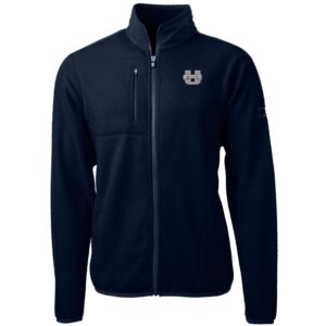 Men's Cutter & Buck Navy Utah State Aggies Team Logo Cascade Eco Sherpa Fleece Full-Zip Jacket