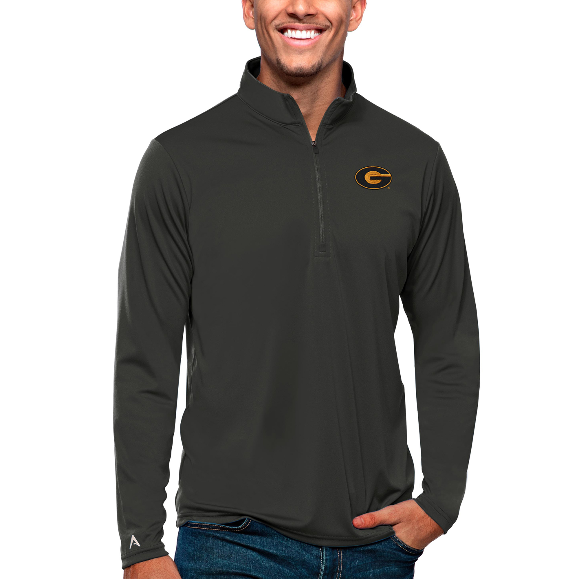 Men's Antigua Gray Grambling Tigers Tribute Quarter-Zip Pullover Top