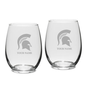 Michigan State Spartans Personalized 15oz. 2-Piece Stemless Wine Glass Set