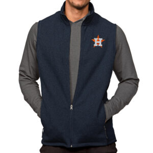 Men's Antigua Heathered Navy Houston Astros Course Full-Zip Vest