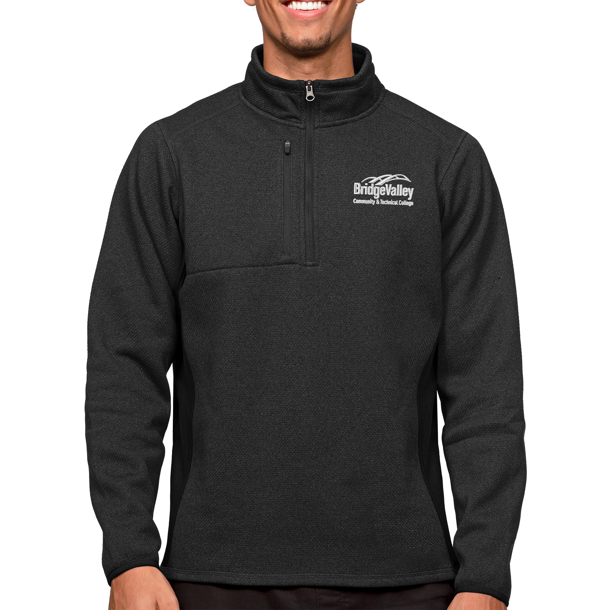 Men's Antigua Heathered Black BridgeValley Community & Technical College Course Quarter-Zip Pullover Top