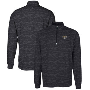 Men's Cutter & Buck Black Oakland Golden Grizzlies Big & Tall Traverse Camo Print Stretch Quarter-Zip Pullover Top