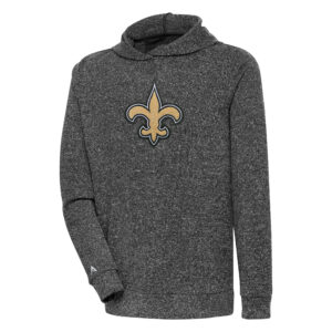 Men's Antigua Heathered Black New Orleans Saints Absolute Chenille Pullover Hoodie