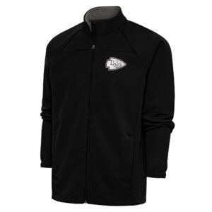 Men's Antigua Black Kansas City Chiefs Metallic Logo Links Full-Zip Golf Jacket