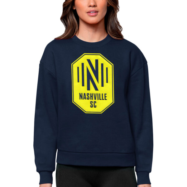 Women's Antigua Navy Nashville SC Team Logo Victory Pullover Sweatshirt