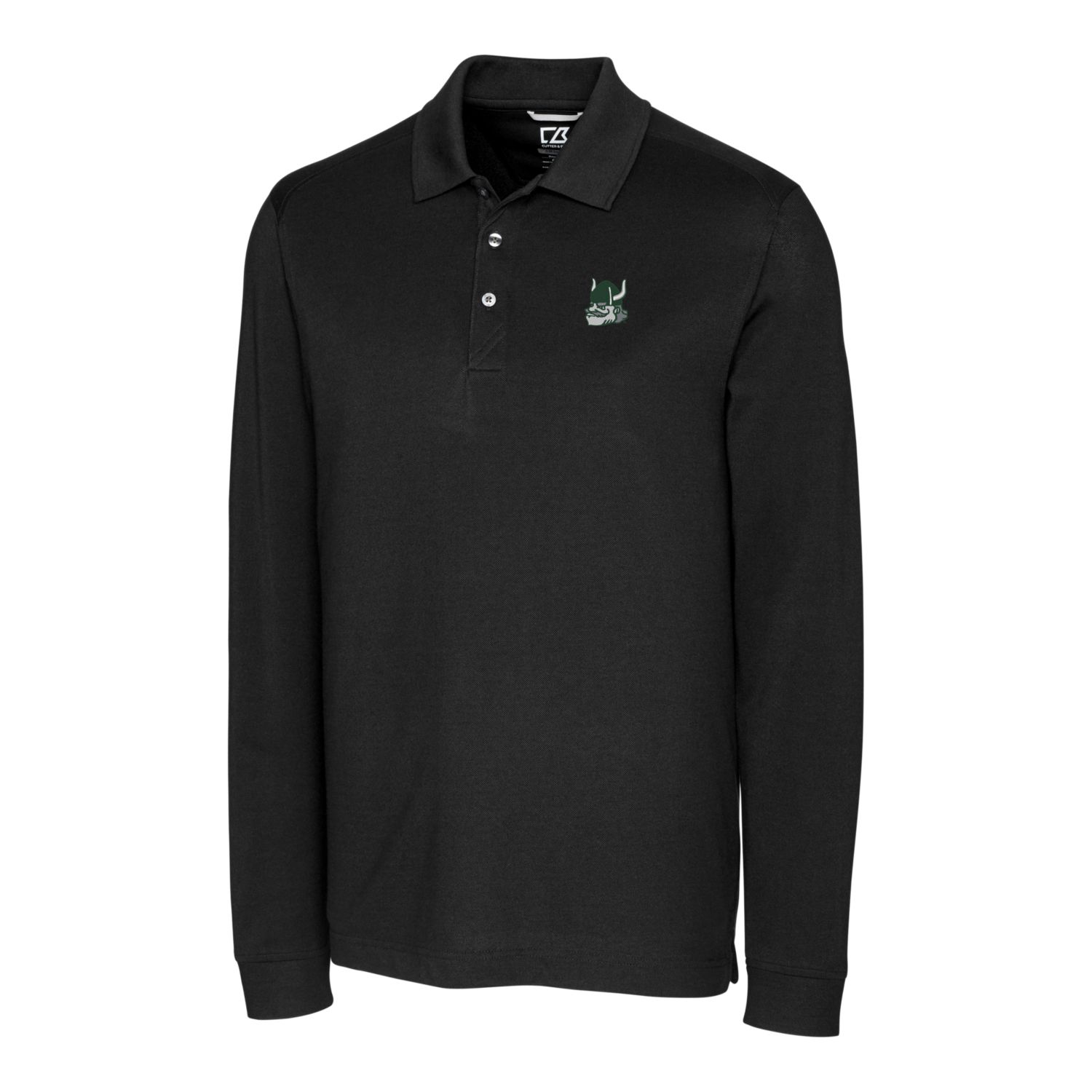 Men's Cutter & Buck Black Portland State Vikings Advantage Tri-Blend Pique Long Sleeve Polo - Image 6