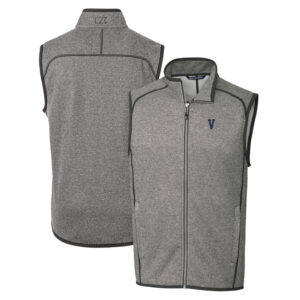 Men's Cutter & Buck Heather Gray Villanova Wildcats Mainsail Sweater-Knit Full-Zip Vest