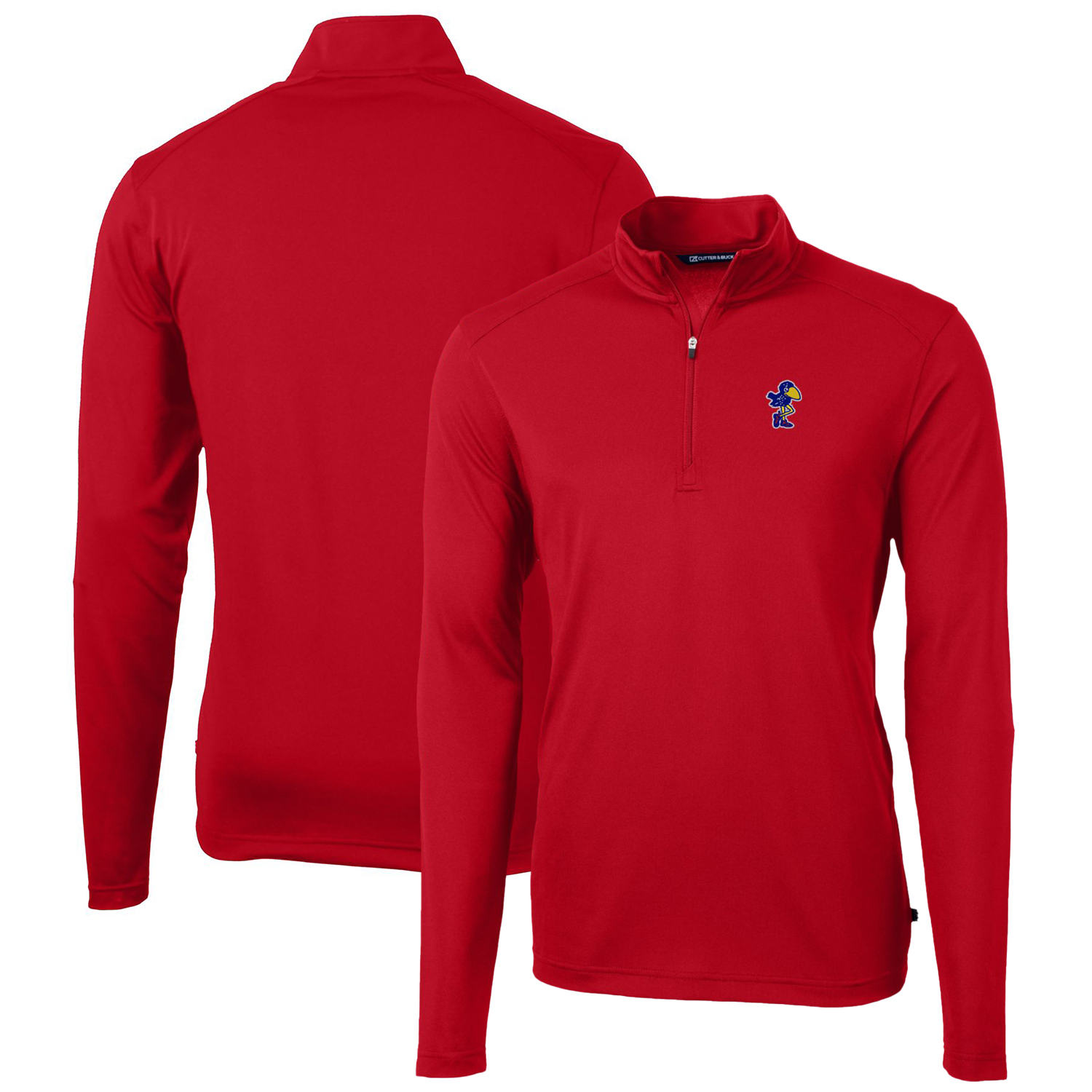 Men's Cutter & Buck Red Kansas Jayhawks Virtue Eco Pique Recycled Quarter-Zip Pullover Top - Image 2