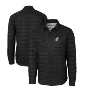 Men's Cutter & Buck Black New Orleans Saints Throwback Logo Big & Tall Rainier PrimaLoft Eco Insulated Quilted Button-Up Shacket