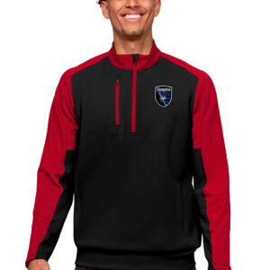 Men's Antigua Black/Red San Jose Earthquakes Primary Team Logo Team Quarter-Zip Pullover Top