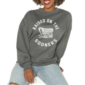 Women's Gameday Couture Charcoal Oklahoma Sooners Good Vibes Premium Fleece Drop Shoulder Pullover Sweatshirt