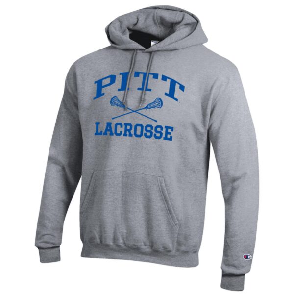 Men's Champion Heather Gray Pitt Panthers Lacrosse Icon Powerblend Pullover Hoodie - Image 6