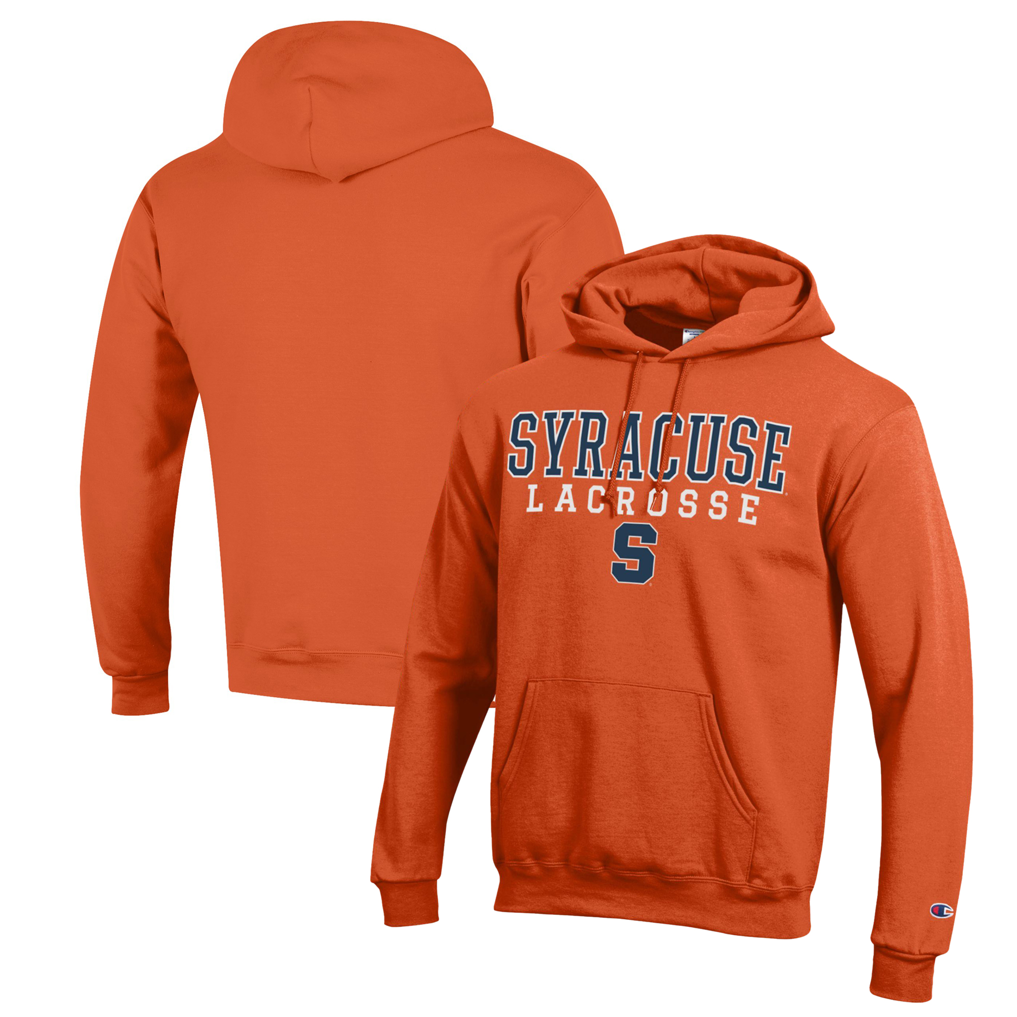 Men's Champion Orange Syracuse Orange Stack Logo Lacrosse Powerblend Pullover Hoodie - Image 5