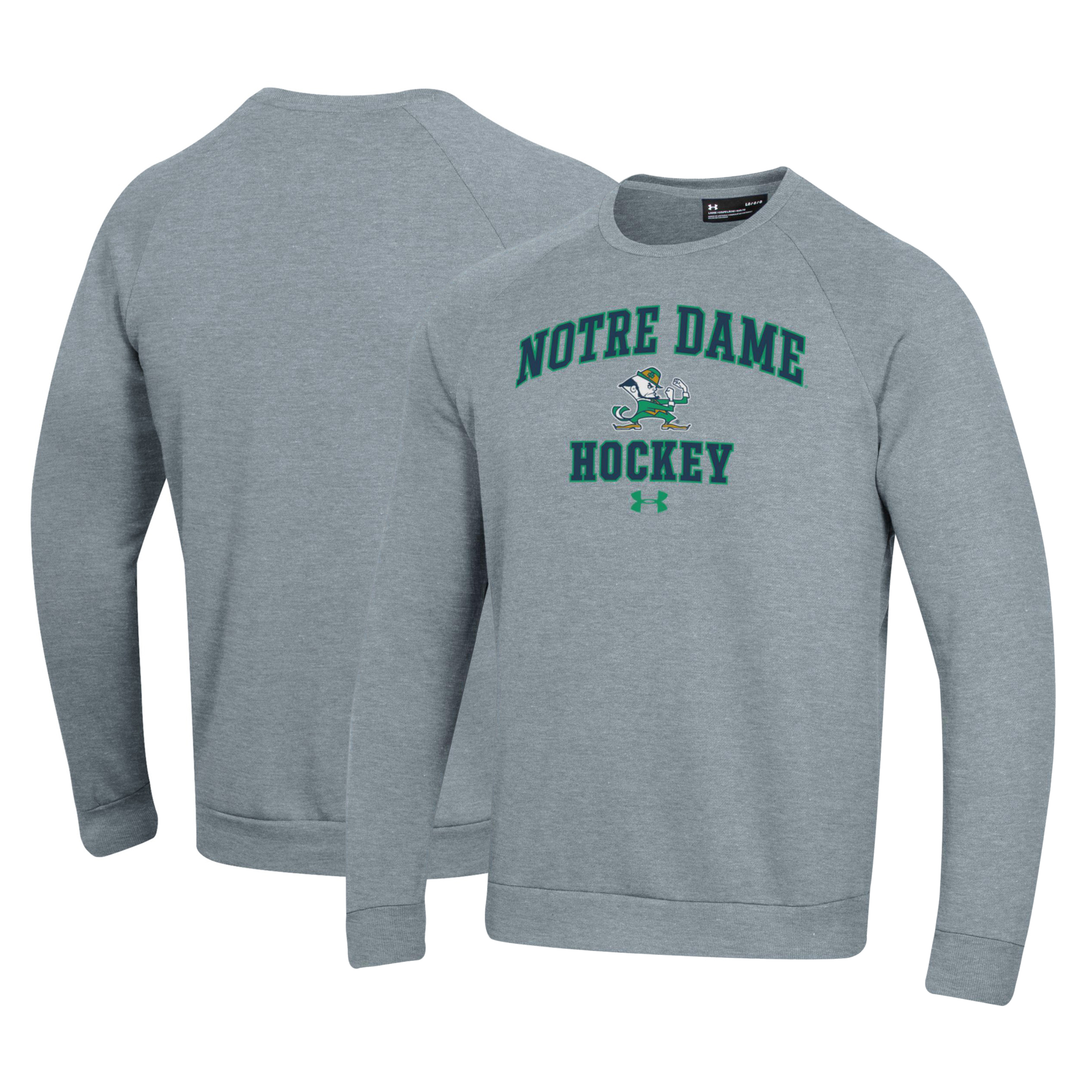 Men's Under Armour Gray Notre Dame Fighting Irish Hockey All Day Arch Fleece Pullover Sweatshirt - Image 5