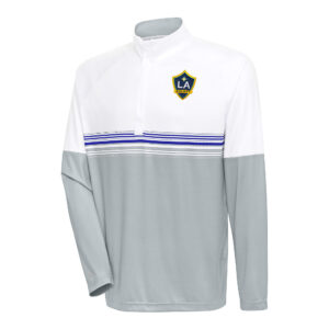 Men's Antigua White/Royal LA Galaxy Bender Quarter-Zip Pullover Top