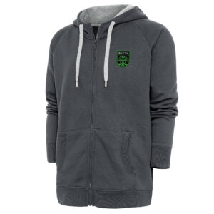 Men's Antigua Charcoal Austin FC Logo Victory Full-Zip Hoodie