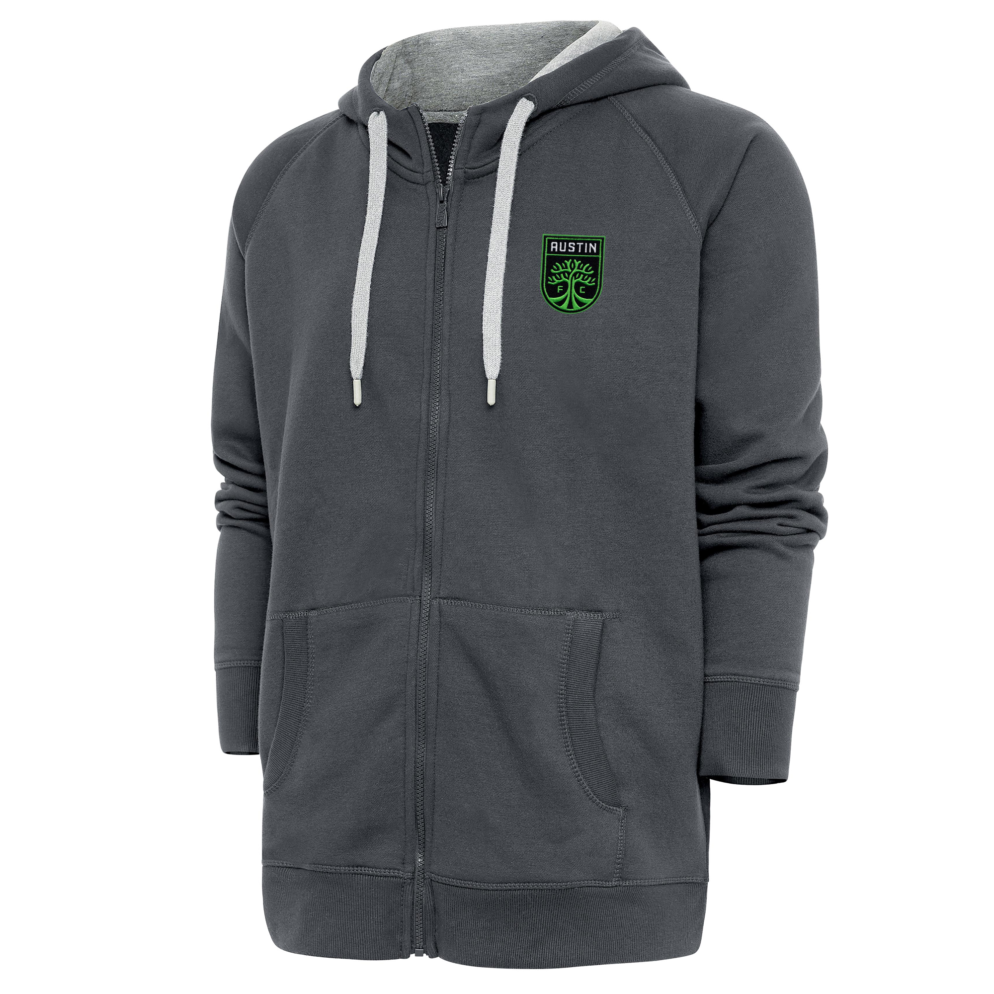 Men's Antigua Charcoal Austin FC Logo Victory Full-Zip Hoodie