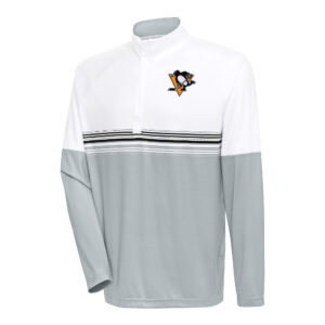 Men's Antigua White/Black Pittsburgh Penguins Bender Quarter-Zip Pullover Top