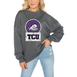 Women's Gameday Couture Charcoal TCU Horned Frogs Drop Shoulder Fleece Drop Pullover Sweatshirt