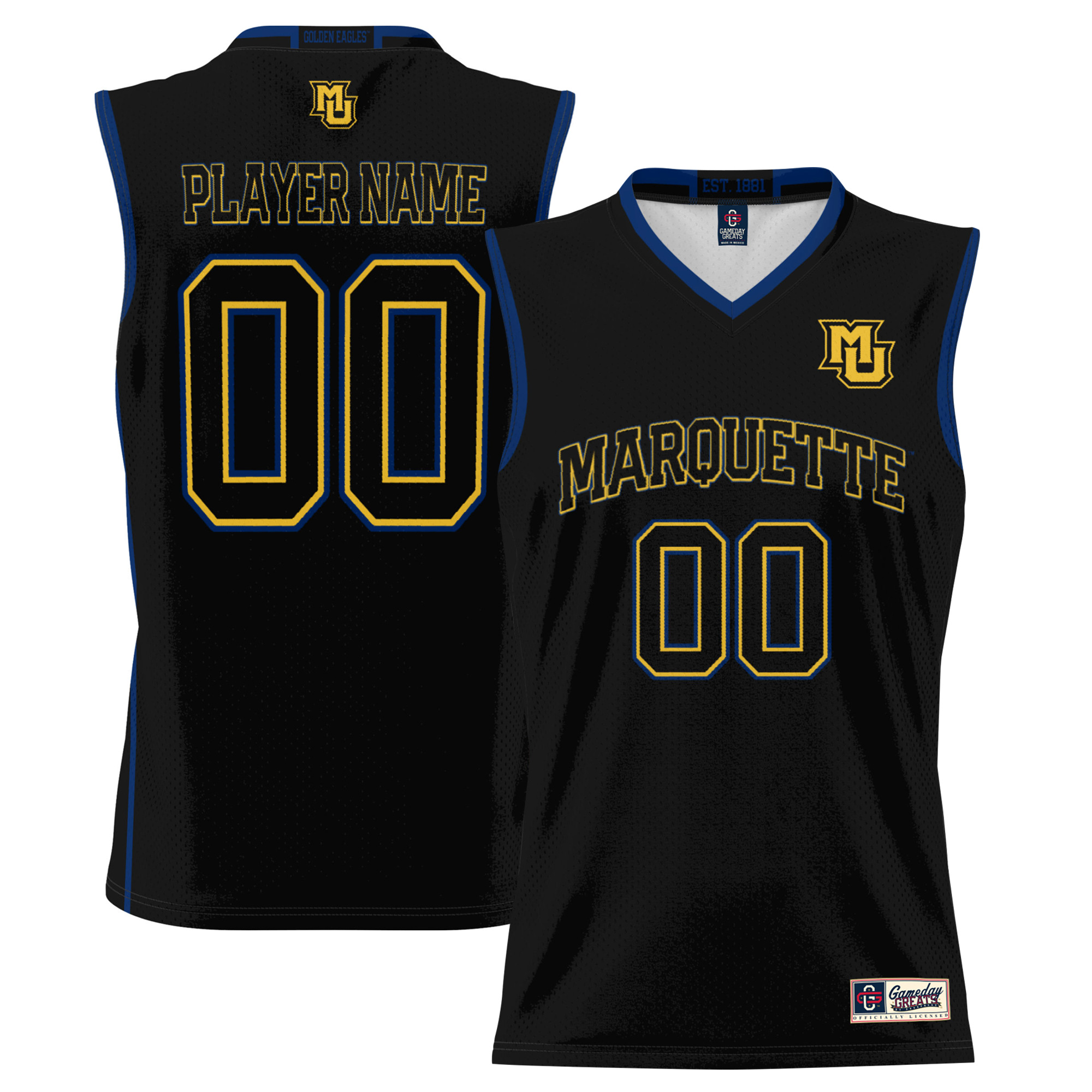 Youth Game Day Greats Black Marquette Golden Eagles NIL Pick-A-Player Lightweight Basketball Jersey