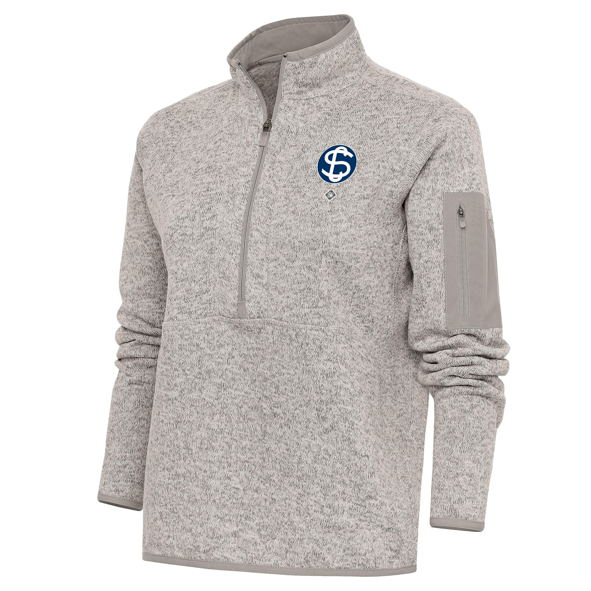 Women's Antigua Oatmeal Santa Clara Leopardos Fortune Half-Zip Pullover Jacket