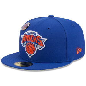 Men's New Era Blue New York Knicks Chainstitch Logo Pin 59FIFTY Fitted Hat