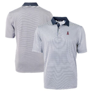 Men's Cutter & Buck Navy/White Los Angeles Angels Virtue Eco Pique Micro Stripe Recycled Polo