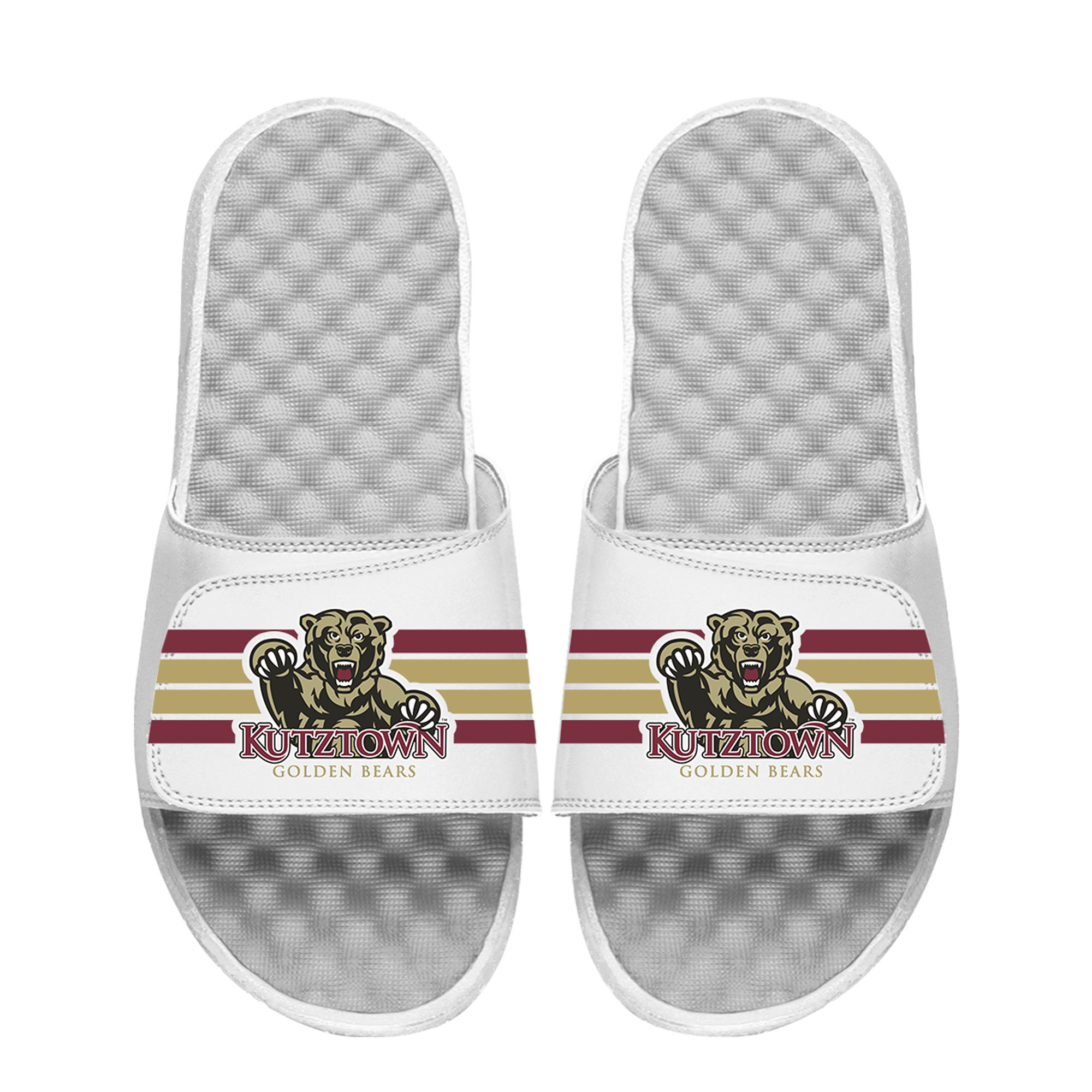 ISlide White Kutztown Golden Bears Stripe Logo Slide Sandals