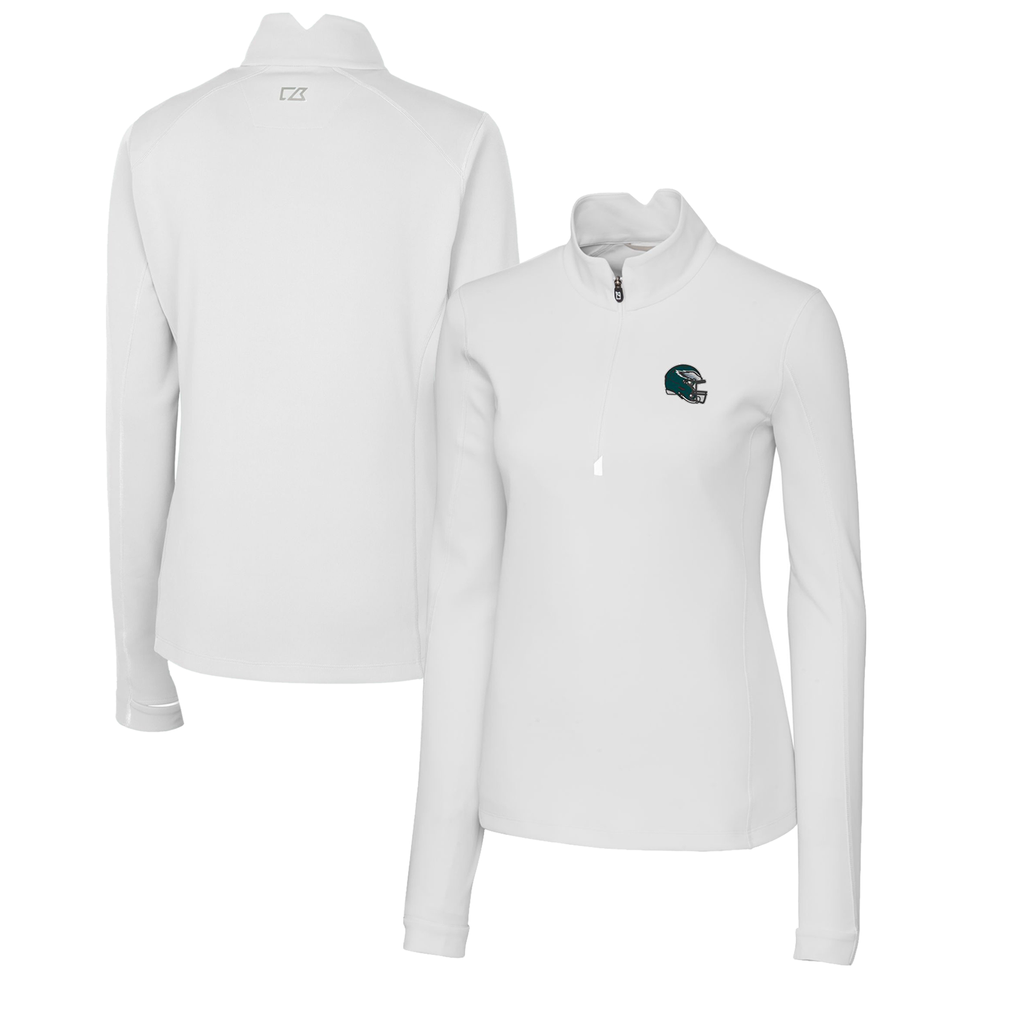 Women's Cutter & Buck White Philadelphia Eagles Helmet Logo DryTec Traverse Stretch Quarter-Zip Pullover Top - Image 2