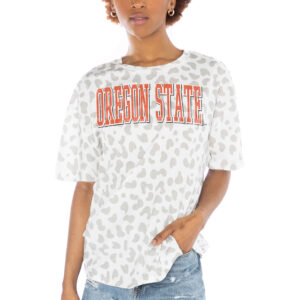 Women's Gameday Couture White Oregon State Beavers Bonus Points Subtle Leopard Print Tri-Blend T-Shirt