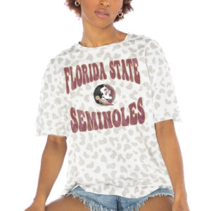 Women's Gameday Couture White Florida State Seminoles Crushing Victory Subtle Leopard Print T-Shirt