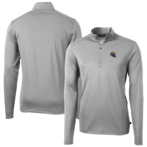 Men's Cutter & Buck  Silver Los Angeles Rams Helmet Virtue Eco Pique Recycled Quarter-Zip Pullover Top
