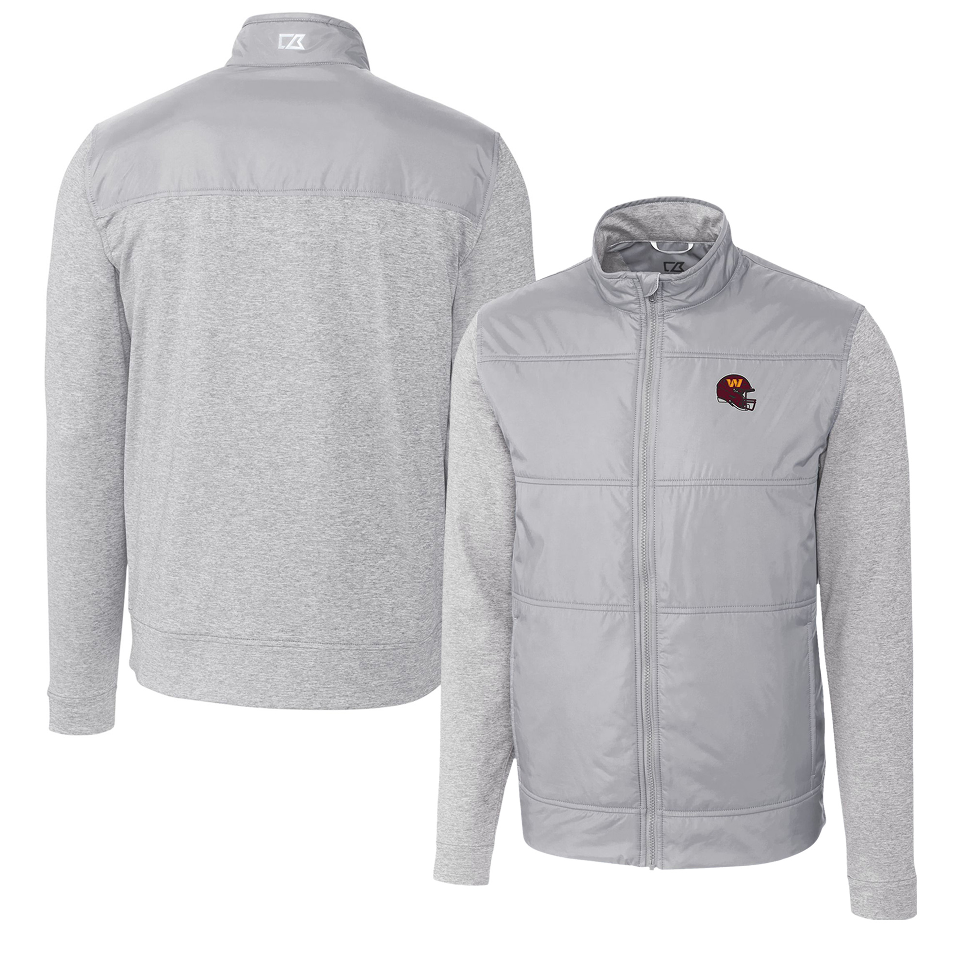 Men's Cutter & Buck Silver Washington Commanders Helmet Stealth Hybrid Quilted Full-Zip Windbreaker Jacket - Image 5