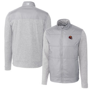 Men's Cutter & Buck  Silver Washington Commanders Helmet Stealth Hybrid Quilted Full-Zip Windbreaker Jacket