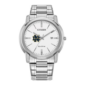 Men's Citizen Watch Silver Notre Dame Fighting Irish Eco-Drive White Dial Stainless Steel Watch
