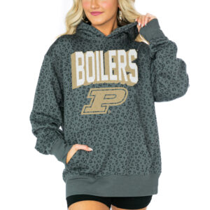 Women's Gameday Couture  Black Purdue Boilermakers Running Wild Leopard Print Pullover Hoodie