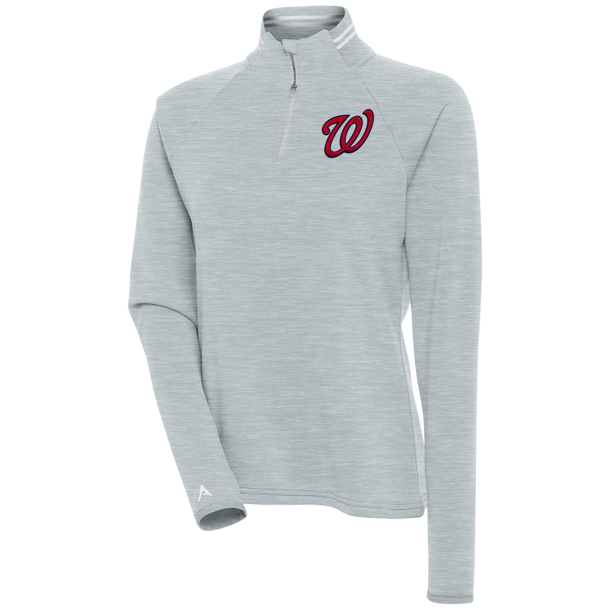Women's Antigua Heather Gray Washington Nationals Milo Raglan Quarter-Zip Pullover Top