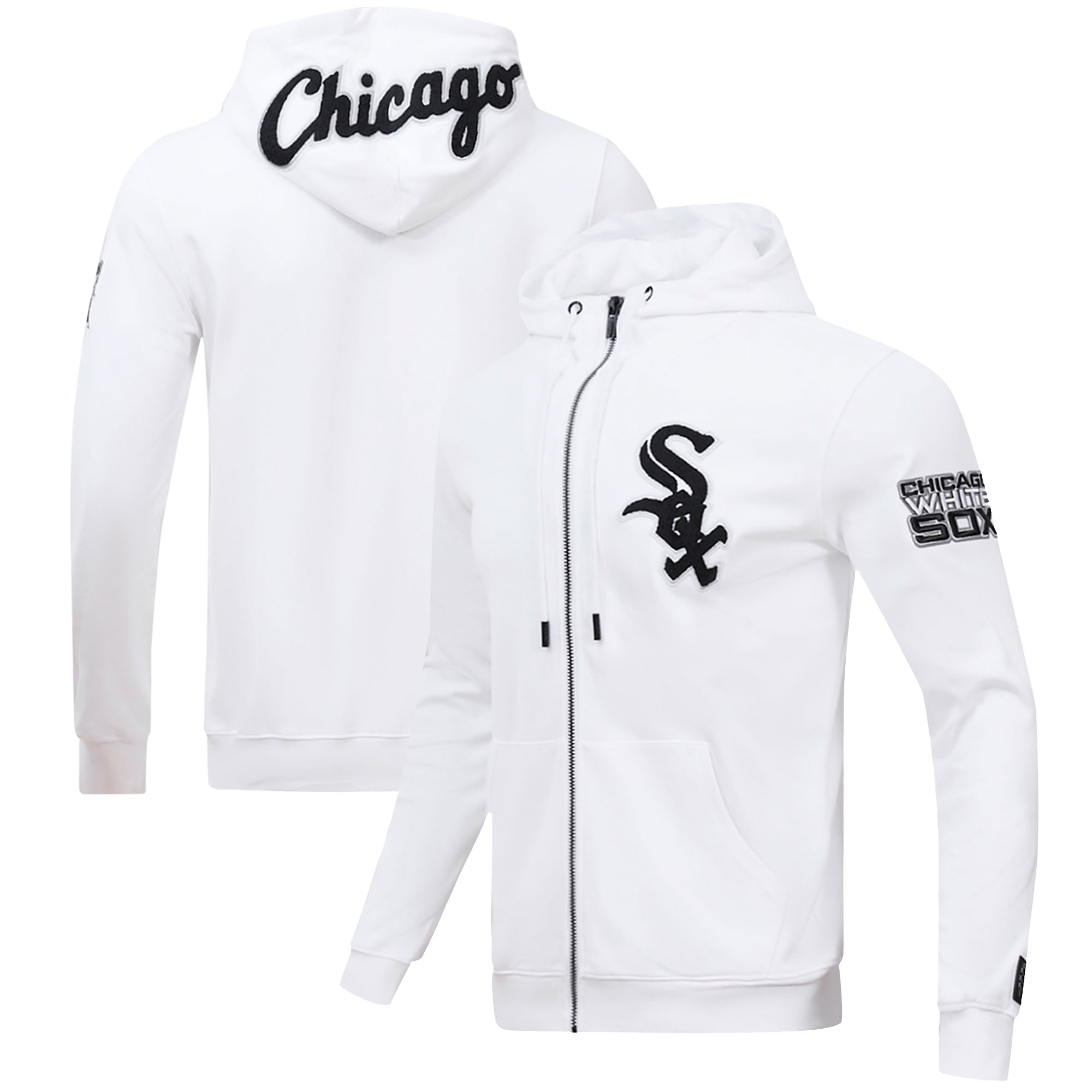 Men's Pro Standard White Chicago White Sox Classic Chenille Double Knit Full-Zip Hoodie