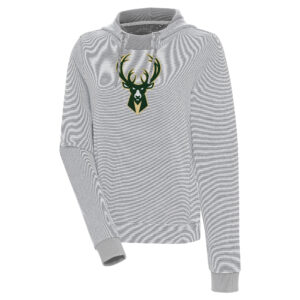 Women's Antigua  Gray Milwaukee Bucks Axe Bunker Tri-Blend Pullover Hoodie