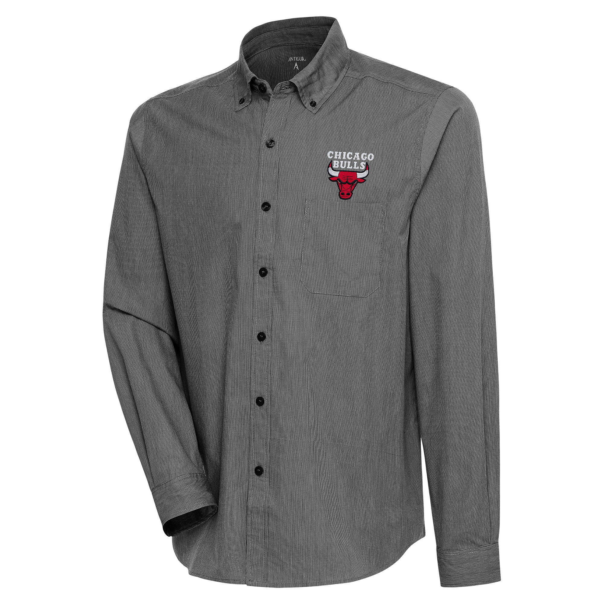 Men's Antigua Black Chicago Bulls Compression Button-Down Shirt
