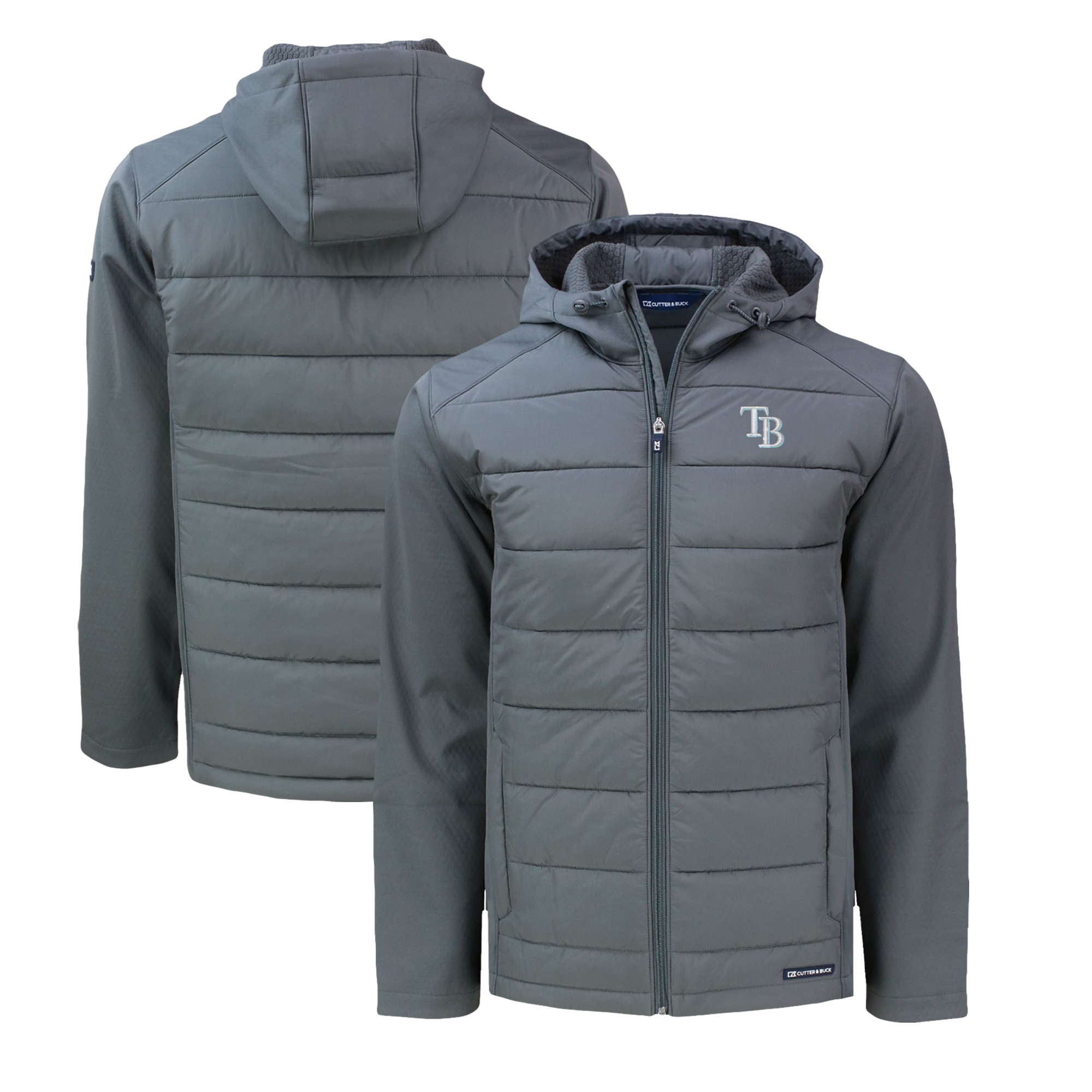 Men's Cutter & Buck Gray Tampa Bay Rays Big & Tall Evoke Hybrid Eco Softshell Recycled Full-Zip Hoodie
