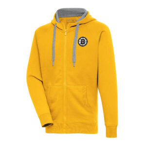 Men's Antigua  Gold Boston Bruins Metallic Logo Victory Full-Zip Hoodie