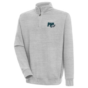 Men's Antigua  Heather Gray Philadelphia Eagles Victory Quarter-Zip Pullover Top