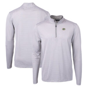 Men's Cutter & Buck Gray/White Green Bay Packers Virtue Eco Pique Micro Stripe Recycled Quarter-Zip Pullover Top