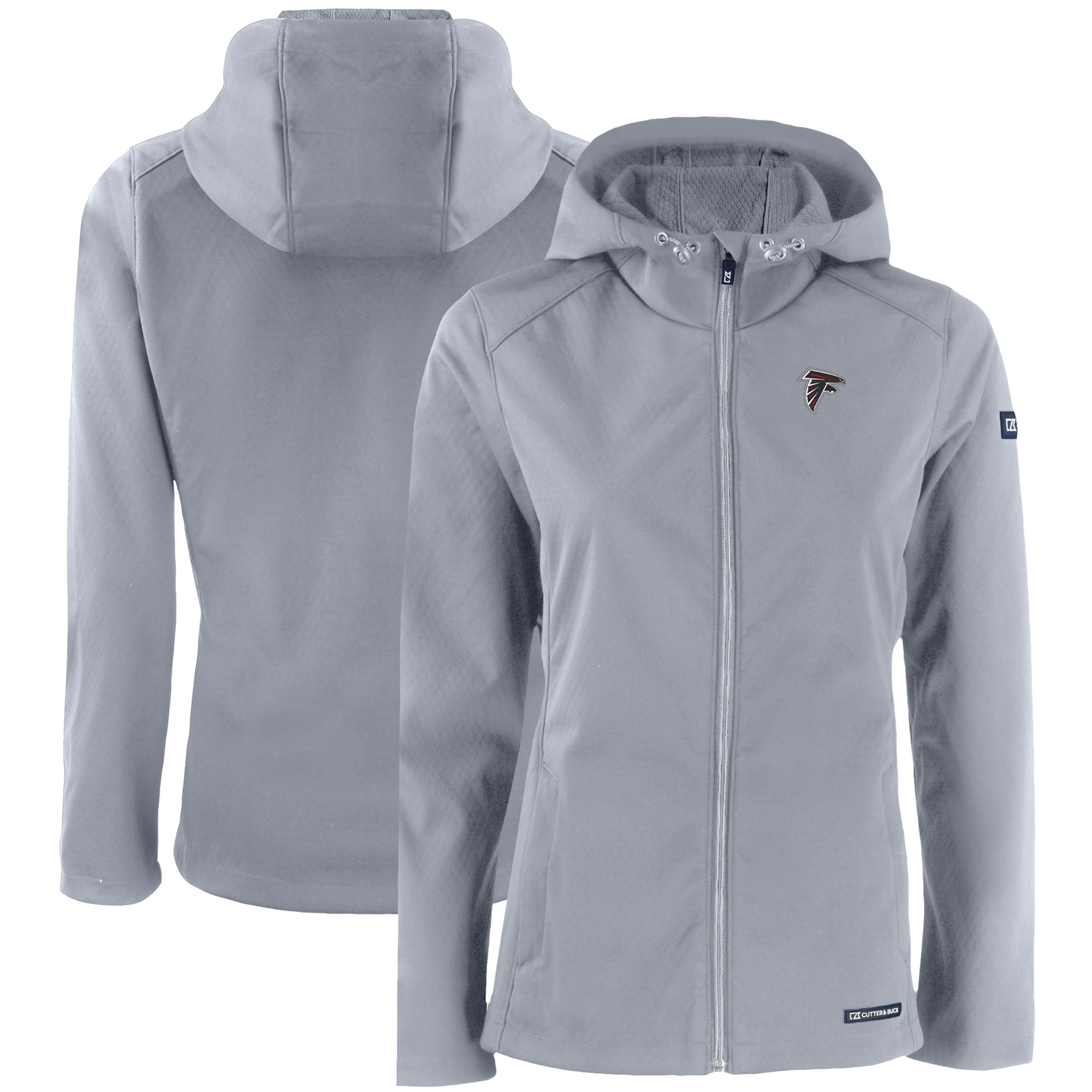 Women's Cutter & Buck Gray Atlanta Falcons Evoke Eco Softshell Recycled Full-Zip Hooded Jacket