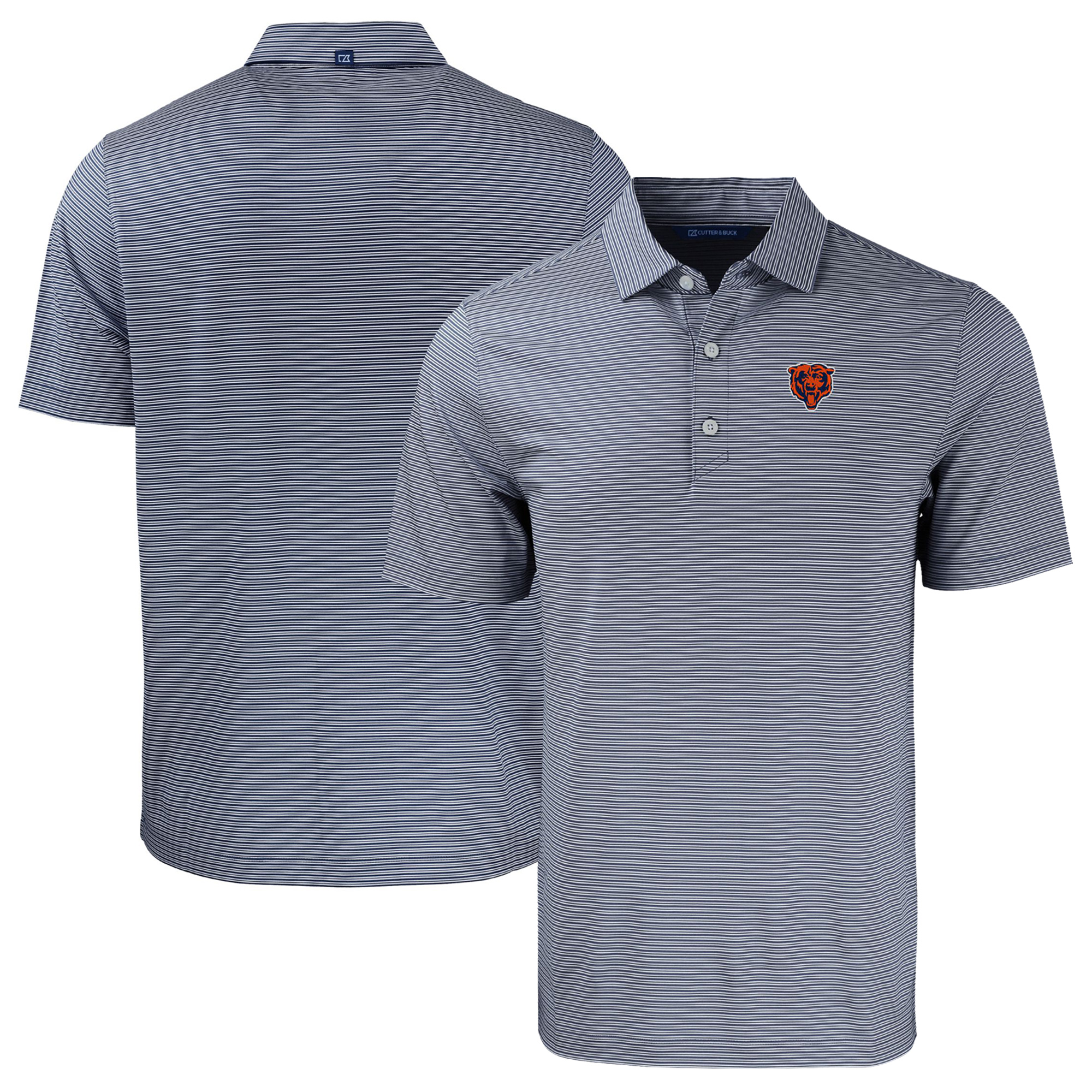 Men's Cutter & Buck Navy/White Chicago Bears Throwback Big & Tall Forge Eco Double Stripe Stretch Recycled Polo