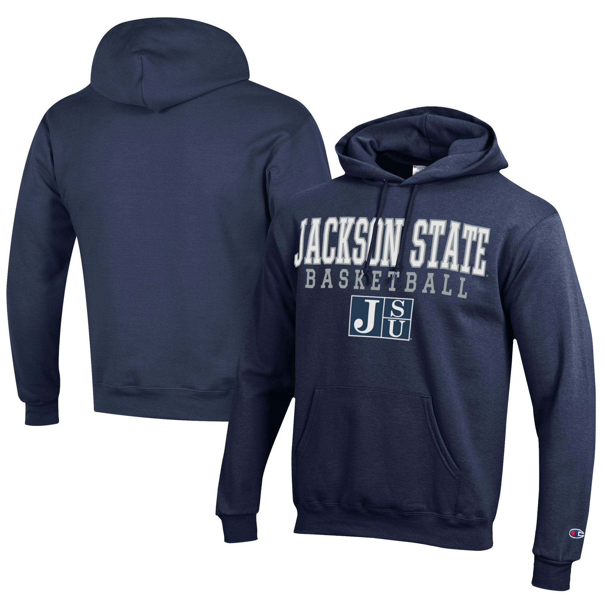 Men's Champion Navy Jackson State Tigers Stacked Logo Basketball Eco Powerblend Pullover Hoodie